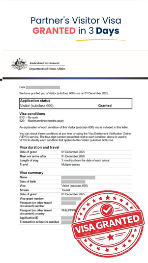 Visa grant notification