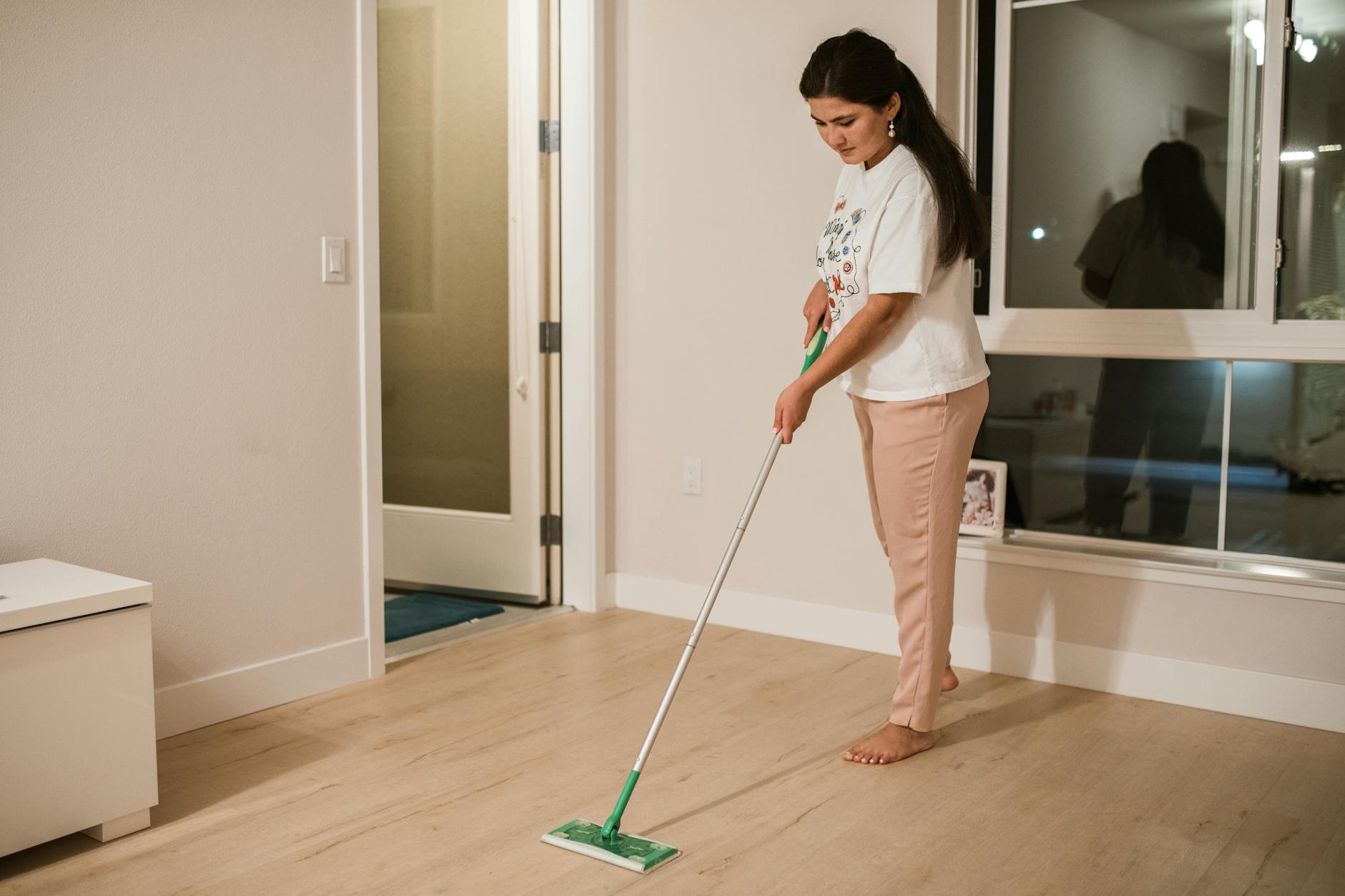 Professional mopping hardwood floor