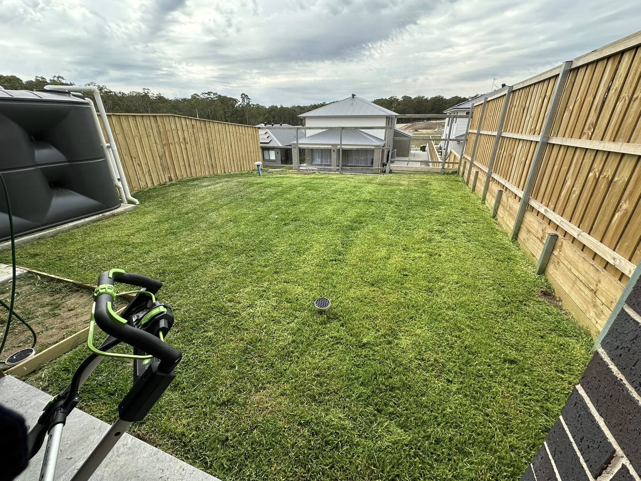 Professional lawn mower cutting bright green grass